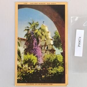 The First Mission San Diego Founded 1769 California 1940s Linen Postcard 1950